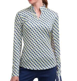 Pre-owned EPNY Womens Long Sleeve Diamond Stripe Print Polo Small